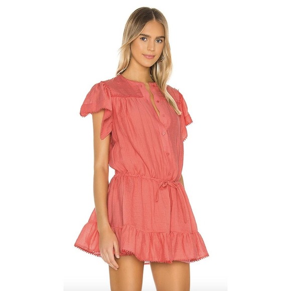 Sabina Musayev Dresses & Skirts - Sabina Musayev Mini Dress Women‎ Medium Pom Pom Trim Ruffle Hem Coral Pink